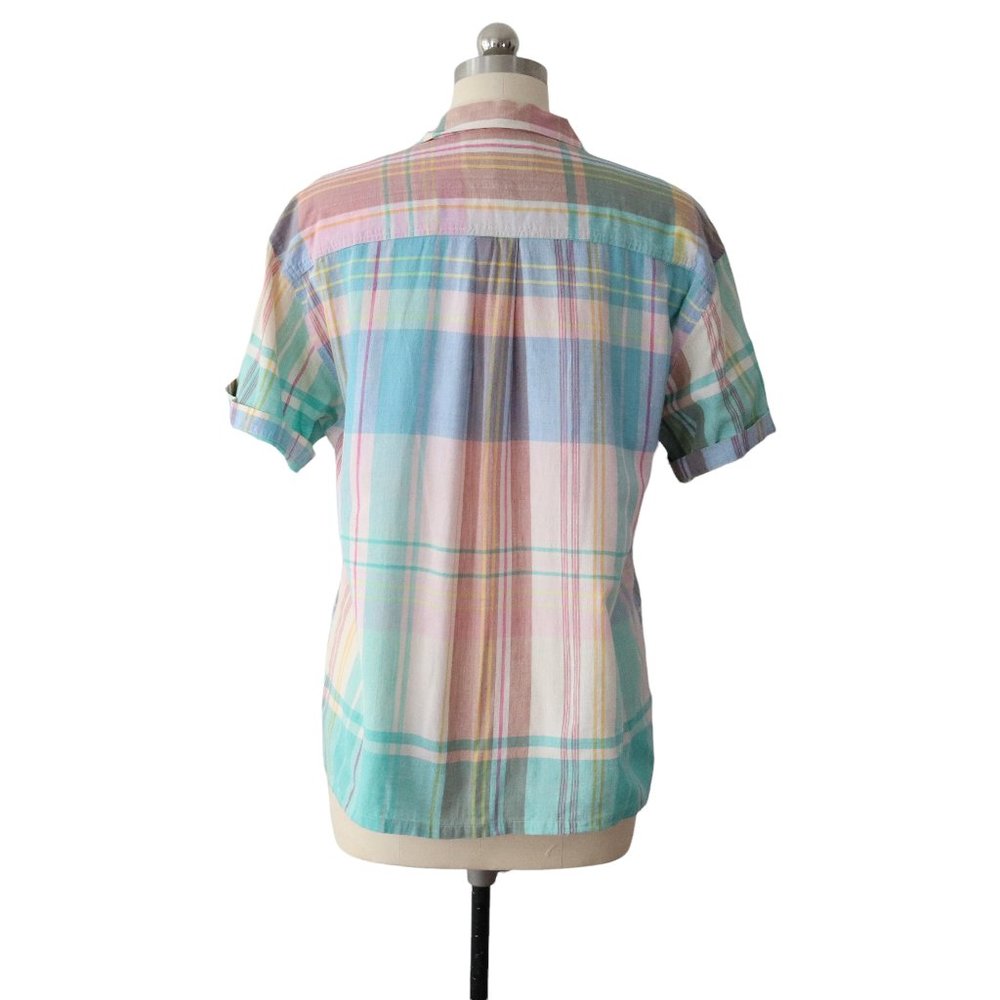 SOLD vintage 80s 90s eddie bauer pastel plaid button shirt M/L madras blouse - Picture 4 of 9